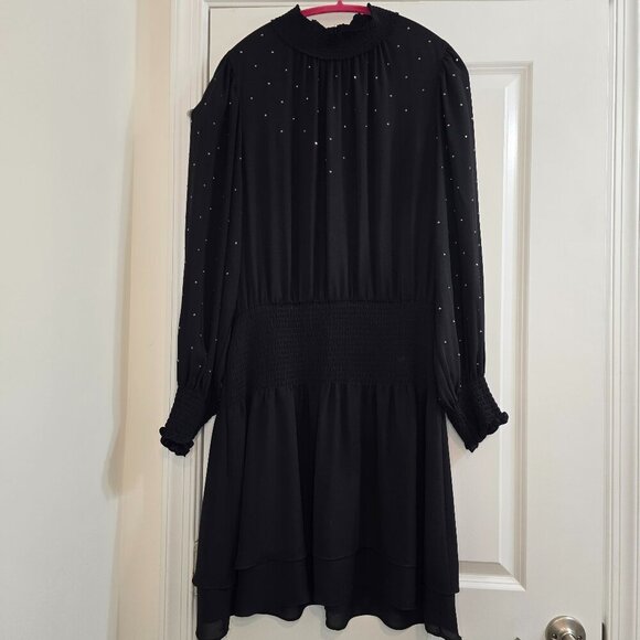 White House Black Market Dresses & Skirts - White House Black Market Long Sleeve Smocked Blouson Dress - Black W Rhinestones